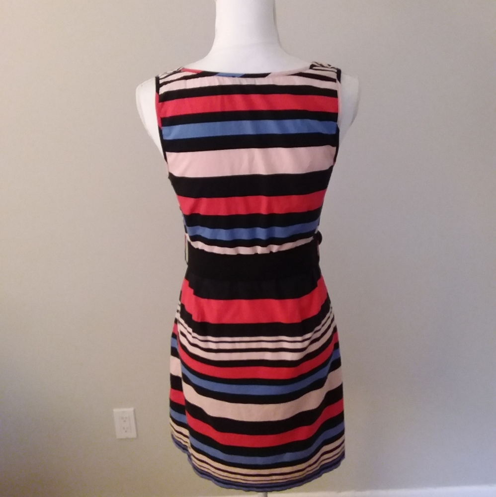 Venus Multi Color Stripe Dress w/Wide Black Belt - Picture 7 of 9